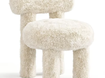 Fluffy Cream Leisure Chair with Mushroom Shaped Design and Soft Plush Texture 3d model