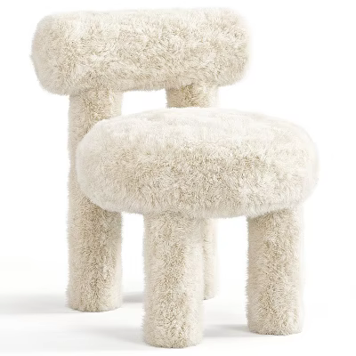 Fluffy Cream Leisure Chair with Mushroom Shaped Design and Soft Plush Texture 3d model