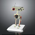 Cartoon SciFi Robot Figure With White Body Red Eyes And Mechanical Joints On White Base