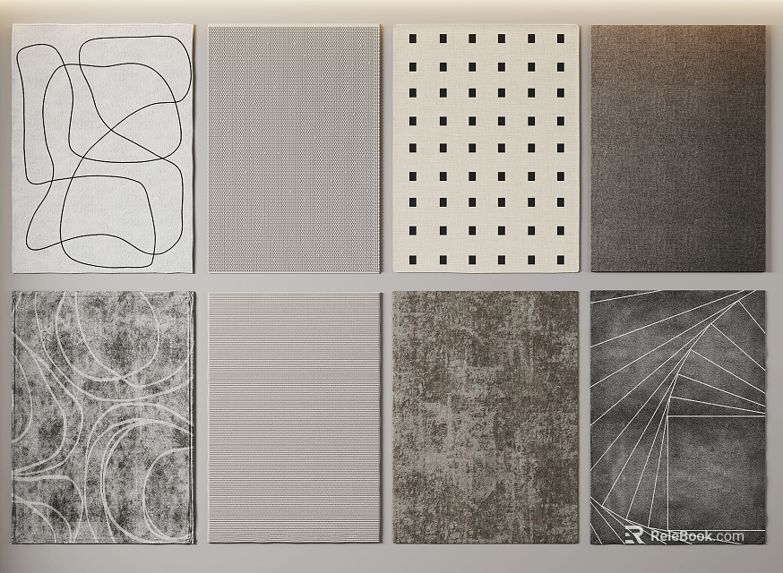 Square Rugs Featuring Various Abstract Geometric Striped Textured and Dotted Patterns 3d model 