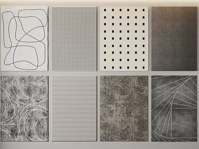 Square Rugs Featuring Various Abstract Geometric Striped Textured and Dotted Patterns 3d model