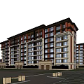 Modern Multi Story Residential Building With Greenery Trees And Pathway