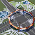 Road Infrastructure Featuring Circular Design Green Belts And Integrated Road Network Layout 3d model
