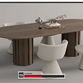 Modern Stylish Dining Table Set With Wooden Table And White Chairs 3d model