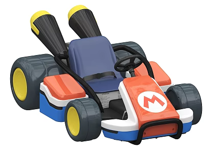 Mario Themed Kids Toy Go Kart With Red Blue White Body And Yellow Wheels 3d model