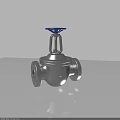 Silver Metal Industrial Valve With Blue Top Handle And Flange Connections