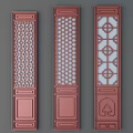 Oriental Style Swing Doors With Traditional Carved Patterns And Three Panel Design 3d model