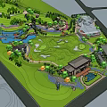 Scenic Park Design With Green Lawns Lakes Trees And Recreational Buildings