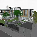 Modern Detached Villa With Green Roof Garden Glass Terraces And Plants