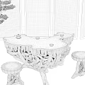 Handcrafted Root Carving Tea Table With Natural Tree Root Design Solid Wood And Matching Stools