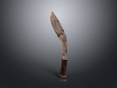 Rusted Curved Blade Knife With Wooden Handle And Weathered Antique Design 3d model