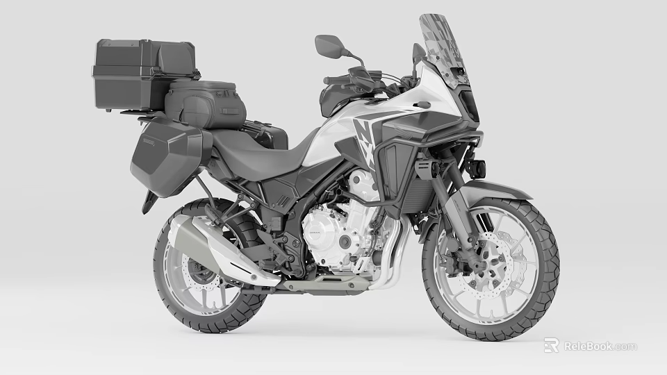 Modern Adventure Touring Motorcycle With Rear Luggage Boxes Windscreen And Rugged Tires 3d model 