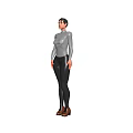 Woman In Gray Fitted Long Sleeve Top And Black Leggings With Brown Shoes