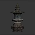 Two Traditional Stone Lanterns With Layered Pagoda Tops And Intricate Bases