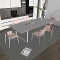 Modern Dining Table Set With Glass Top Metal Frame Chairs And Open Kitchen White Cabinets