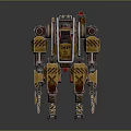 Yellow And Brown Mechanical Robot With Warning Stripes Red Top And Leg Design