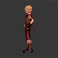 3D Cartoon Character Model With Blonde Hair Red Scarf Top Pants And Boots