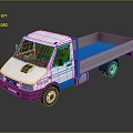 White And Blue Small Commercial Truck With Open Blue Bed And Gray Accents