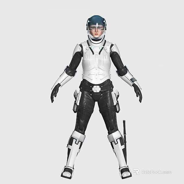 Tech Exhibition Hall Showcases Futuristic Mechanical Exoskeleton Suit On Helmeted Human Figure 3d model 
