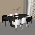 Dining Table and Chair Combination Dining Chair Dining Table Curtain Window Screen 3d model