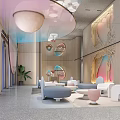 Elegant Bridal Shop Interior With Modern Design Sofas Chandeliers Arched Windows And Pink Decor