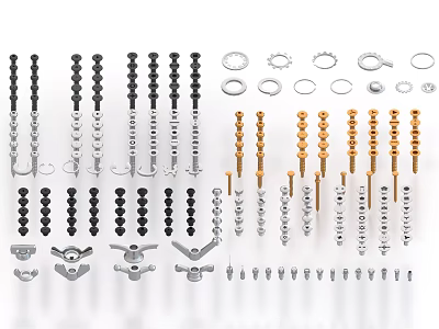 Assorted Metal Fasteners Including Screws Bolts Nuts Washers And Components 3d model