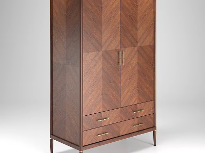 Elegant Dark Brown Herringbone Chest of Drawers With Gold Handles and Slim Legs 3d model