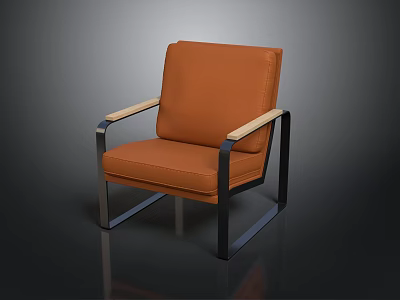 Orange Accent Chair With Wooden Armrests And Metal Frame Modern Design 3d model