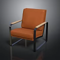 Orange Accent Chair With Wooden Armrests And Metal Frame Modern Design