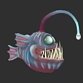 Deep Sea Anglerfish With Colorful Stripes Large Green Eyes Sharp Teeth And Bioluminescent Lure