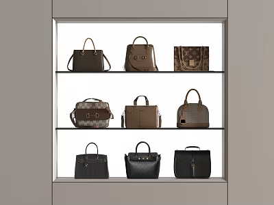 Fashionable Handbags Display on Shelves with Various Styles and Colors 3d model