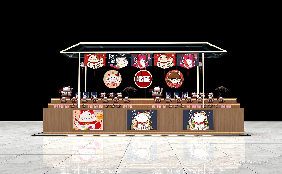 Commercial Equipment Retail Stall With Wooden Structure Cartoon Decorations And Product Displays 3d model 