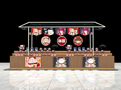 Commercial Equipment Retail Stall With Wooden Structure Cartoon Decorations And Product Displays 3d model