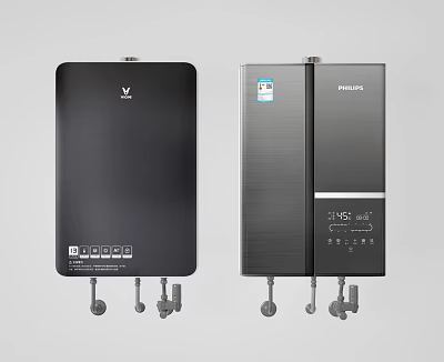 Two Modern Electric Water Heaters With Black Silver Design And Digital 3d model