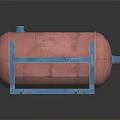 Red Cylindrical Industrial Storage Tank With Blue Support Frame And Base Structure 3d model