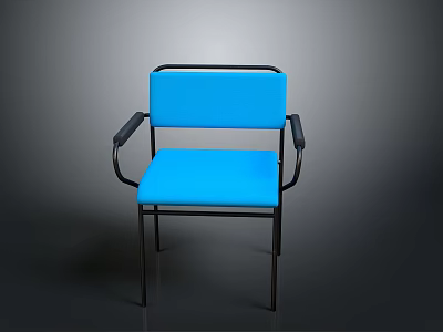 Modern Blue Upholstered Armchair With Black Metal Frame And Armrests 3d model