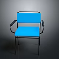 Modern Blue Upholstered Armchair With Black Metal Frame And Armrests