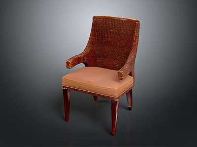 Stylish Leisure Chair With Woven Backrest Armrests And Light Brown Padded Seat Dark Wooden Legs 3d model