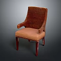 Stylish Leisure Chair With Woven Backrest Armrests And Light Brown Padded Seat Dark Wooden Legs