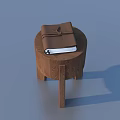 Round Wooden Stool With Leather Notebook On Top In Minimalist Design