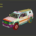 White Utility Truck With Orange Yellow Reflective Stripes And Roof Rack