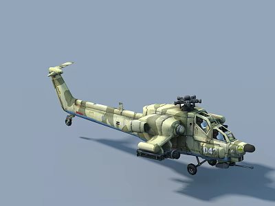 Military Attack Helicopter With Camouflage Paint Weaponry And Number 144 3d model