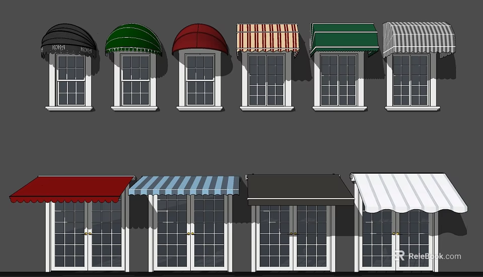 Different Types Of Colorful Awnings For Window And Storefront Exterior Design 3d model 
