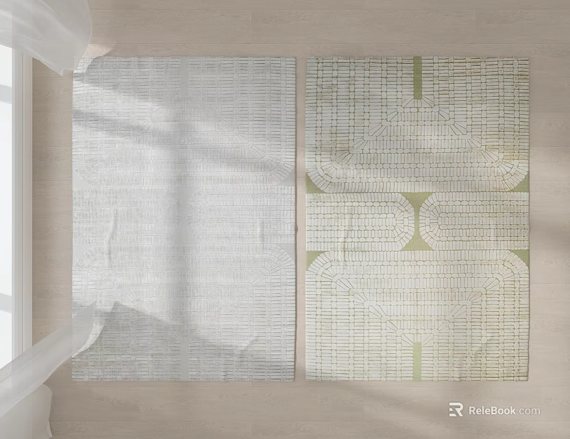 Square Rugs with Light Gray Texture and Light Green Geometric Patterns for Home Decor 3d model