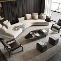 Modern L Shaped Sofa Coffee Table Set With Armchairs Ottoman And Floor Lamp