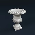 Classic Carvings White Stone Flower Vase With Intricate Patterns And Fresh Flowers On Square Base