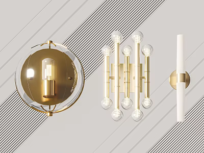 Modern Gold Wall Lamps with Spherical Glass Balls and Cylindrical Design 3d model