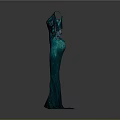Teal Long Sleeve Square Neck Cutout Fitted Gown With Chic Patterned Fabric