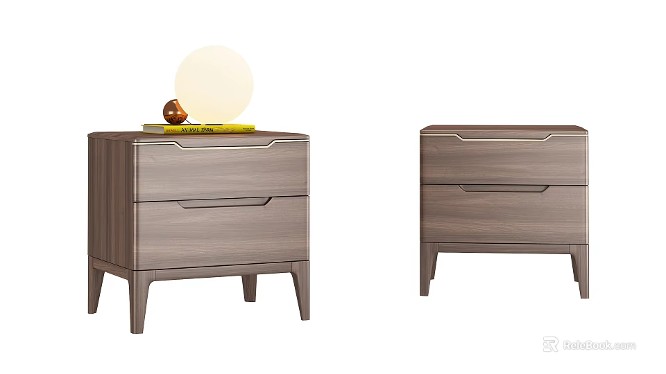 Modern Wooden Nightstand Design With Drawers Table Lamp And Book Decoration 3d model 