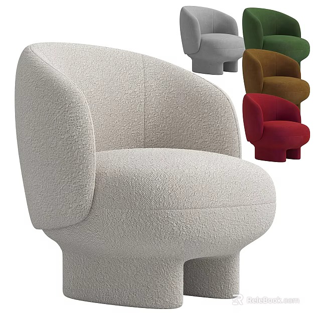 Modern Comfortable Single Sofa with Bouclé Fabric Rounded Armrests and Multiple Colors 3d model 